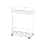 Étagère à distributeurs Yamazaki TOWER à 2 niveaux, blanche, vide, avec deux niveaux sur fond blanc