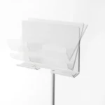 Support pour tablette Yamazaki SMART, réglable en hauteur, couleur blanche ; le support est présenté avec plusieurs angles d'inclinaison