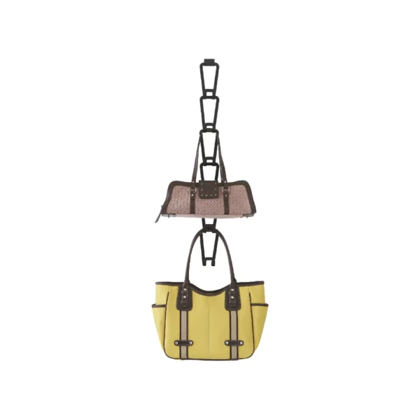 Yamazaki CHAIN joint bag holder S in black, holding two handbags, cut out on a white background