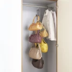 Yamazaki CHAIN S Bag Holder in black, for hanging on the clothes rod in the closet; holds five bags