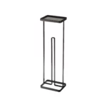 Yamazaki TOWER Toilet Paper Holder with Shelf in Black, shown empty with shelf on a white background