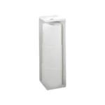 Yamazaki Toilettenpapierständer TOWER schmal in Weiss, mit drei Rollen, freigestellt auf weissem Hintergrund