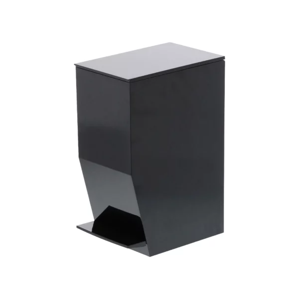 Poubelle à pédale Yamazaki TOWER pour la salle de bains, de couleur noire, avec la pédale représentée en surimpression sur fond blanc