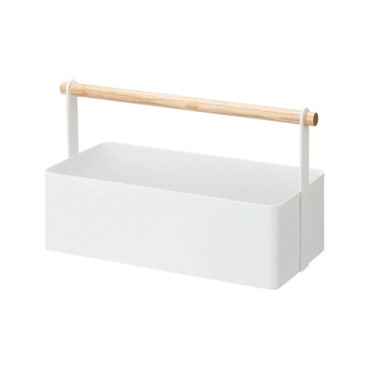 Yamazaki Utensilienbox TOSCA gross in Weiss, leer mit Holzgriff freigestellt auf weissem Grund
