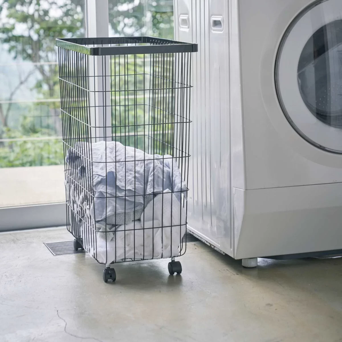 Yamazaki TOWER Laundry Basket with Casters, Black, Detail View 8 | One Horizon