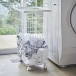 Yamazaki TOWER Laundry Basket with Casters, White, Detail View 3 | One Horizon