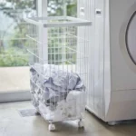 Yamazaki TOWER Laundry Basket with Casters, White, Detail View 7 | One Horizon