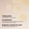 Infografik BABOR Active Purifier mit den Wirkstoffen Teebaumöl, Schieferöl und Babassu-Samenpulver