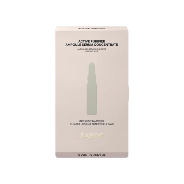 Beigefarbene Faltschachtel der BABOR Active Purifier Ampullen mit 7 Ampullen à 2 ml, Ampoule Serum Concentrate