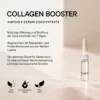 Infographie BABOR Collagen Booster avec ampoule : lissage et raffermissement en 7 jours, labels « Clean Beauty » et « vegan »