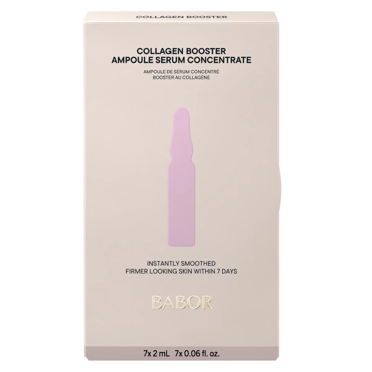 Faltschachtel BABOR Collagen Booster Ampoule Serum Concentrate in Beige mit rosafarbener Ampullengrafik