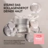 BABOR Collagen-Peptide Booster Cream zwischen Wasserblasen, Text Stärke das Kollagendepot deiner Haut