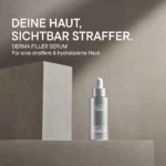 BABOR Derma Filler Serum auf einem Steinsockel mit dem Text Deine Haut, sichtbar straffer