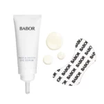 BABOR Fresh & Smooth Eye Serum in weisser Tube mit Serumtropfen und Augenpatch aus Silikon mit Logo