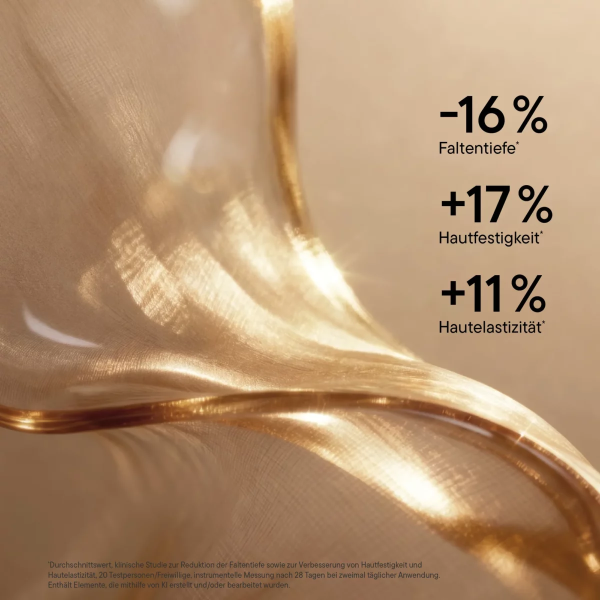 Infografik BABOR HSR Bi-Phase Face Oil mit Studienwerten: 16 % weniger Faltentiefe, 17 % mehr Festigkeit