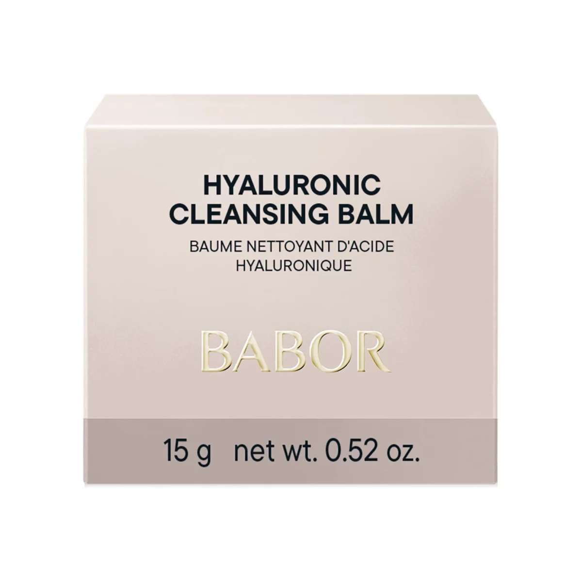 Étui rose pâle du BABOR Hyaluronic Cleansing Balm en format voyage avec un poids net de 15 g