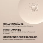 Infografik Wirkstoffe BABOR Hydra Plus: Hyaluronsäure, Provitamin B5 und hautidentisches Saccharid