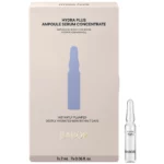 BABOR Hydra Plus Ampoule Serum Concentrate: Faltschachtel 7 x 2 ml mit blauer Grafik und Ampulle daneben