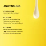 Infografik Anwendung BABOR Hydration Serum SPF 50+: reinigen, Serum 15 Minuten einwirken lassen, Creme
