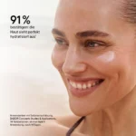 Lachende Frau mit gepflegter Haut, Hinweis zum BABOR SPF 50+ Serum: 91 % sehen perfekt hydratisierte Haut