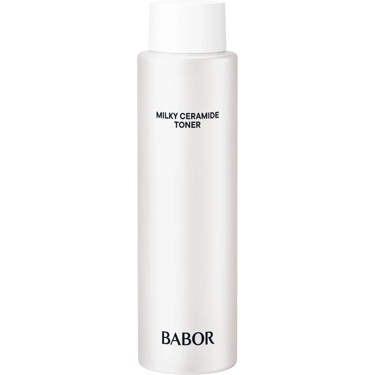 BABOR Milky Ceramide Toner in weisser 200-ml-Flasche mit schwarzem Schriftzug, Vorderseite