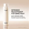 Infographie sur le tonique Milky Ceramide de BABOR : flacon sur fond beige, céramides et CICA pour une hydratation intense