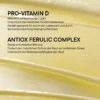 Infografik BABOR Mineral Invisible Balm SPF 30 zu Pro-Vitamin D und Antiox Ferulic Complex auf gelber Textur
