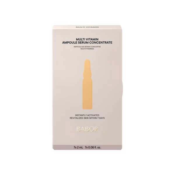 Beigefarbene Faltschachtel der BABOR Multi Vitamin Ampullen mit 7 Ampullen à 2 ml, Ampoule Serum Concentrate