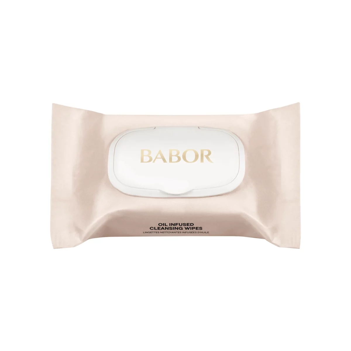 BABOR Oil Infused Cleansing Wipes, rosafarbene Packung mit 25 Reinigungstüchern und weissem Klappdeckel