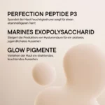 Infografik Wirkstoffe BABOR Perfect Glow: Perfection Peptide P3, marines Exopolysaccharid und Glow-Pigmente