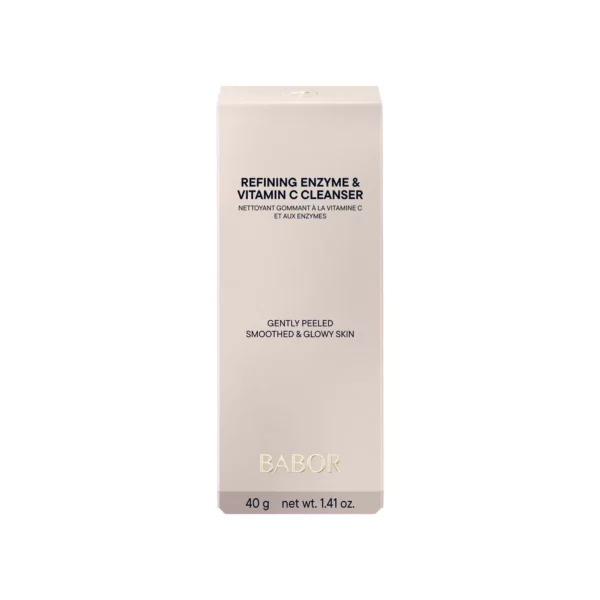 Beigefarbene Faltschachtel des BABOR Refining Enzyme & Vitamin C Cleanser mit Inhaltsangabe 40 g