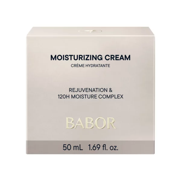Faltschachtel der BABOR Moisturizing Cream mit der Aufschrift Rejuvenation & 120H Moisture Complex, 50 ml