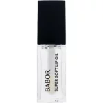 BABOR Super Soft Lip Oil in 06 Transparent, Glasflakon mit farblosem Öl und schwarzer Kappe, Vorderseite