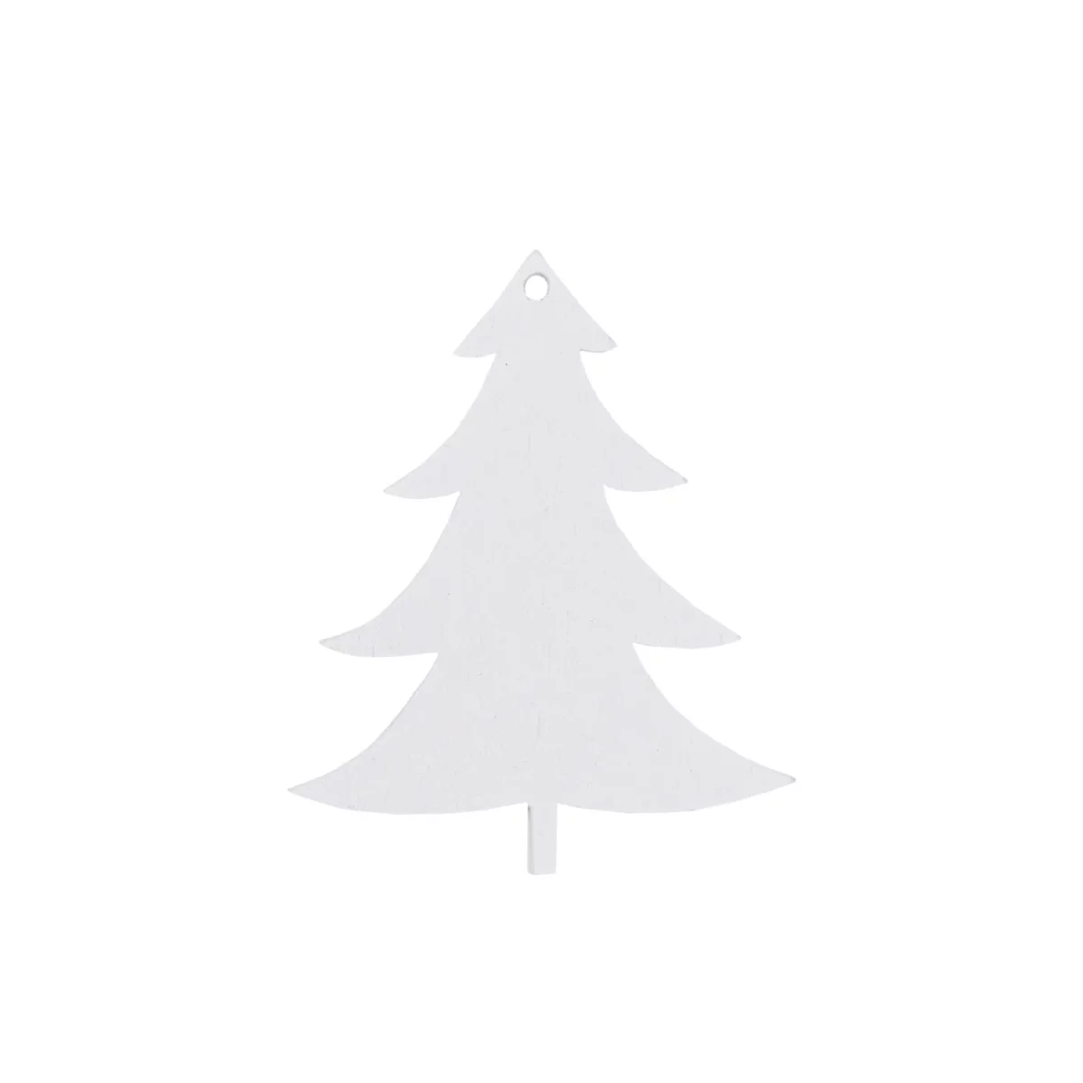 Eulenschnitt Wooden Fir Tree Ornament in White, a single white-painted wooden fir tree with a hole for hanging
